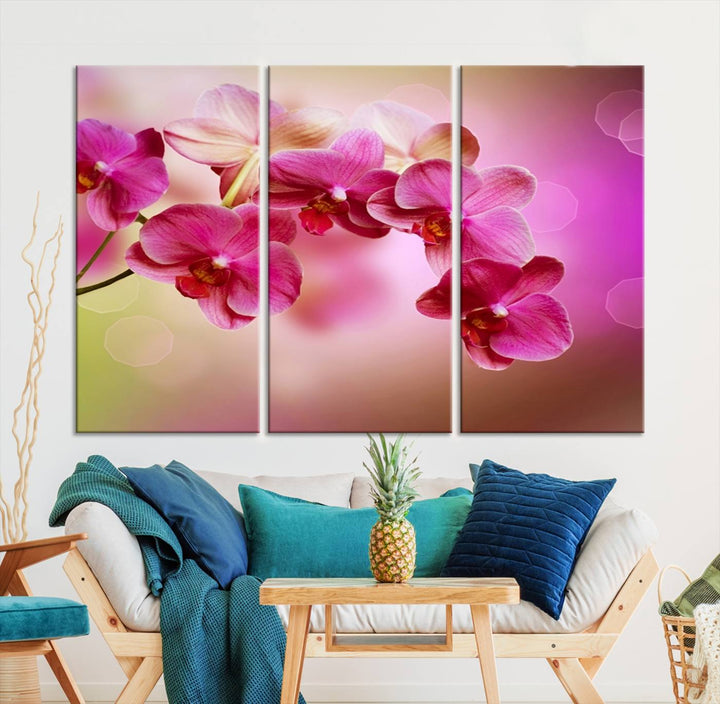 Large Wall Art Floral Canvas PrintPink Orchids on Pink Blurry Background