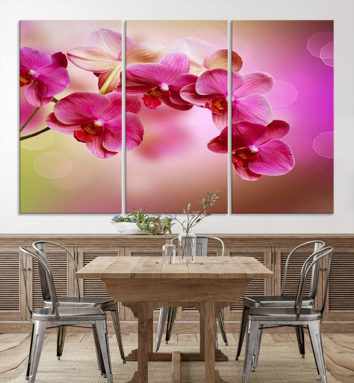 Large Wall Art Floral Canvas PrintPink Orchids on Pink Blurry Background