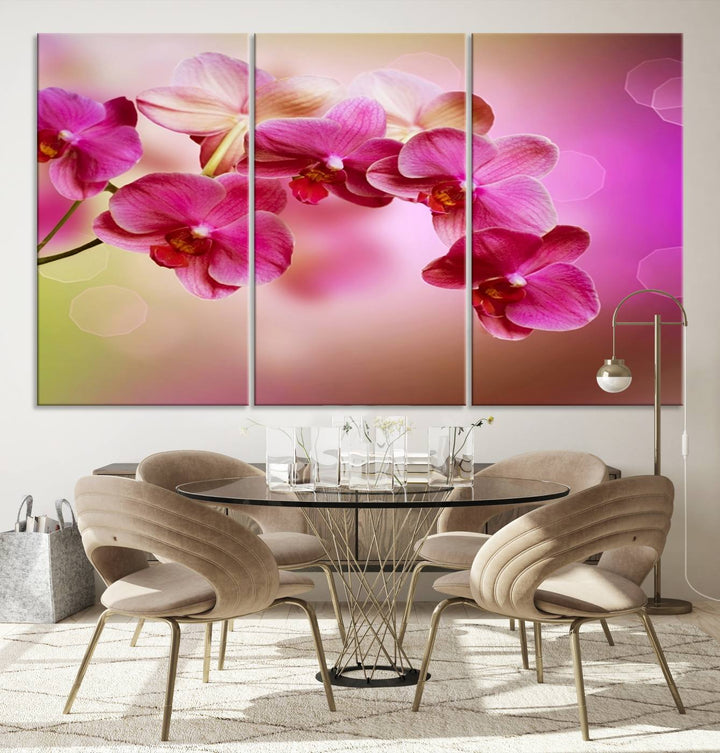 Large Wall Art Floral Canvas PrintPink Orchids on Pink Blurry Background