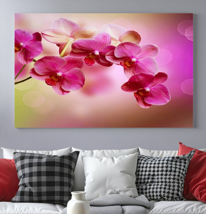 Large Wall Art Floral Canvas PrintPink Orchids on Pink Blurry Background