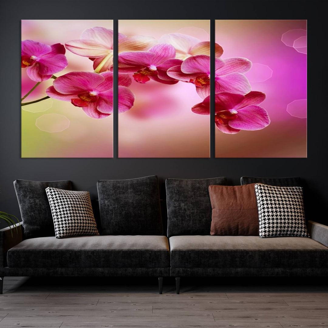 Large Wall Art Floral Canvas PrintPink Orchids on Pink Blurry Background