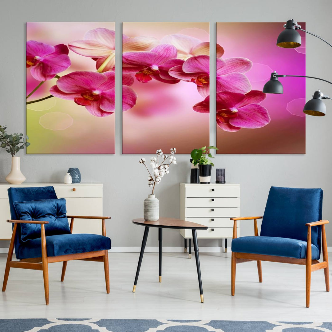 Large Wall Art Floral Canvas PrintPink Orchids on Pink Blurry Background