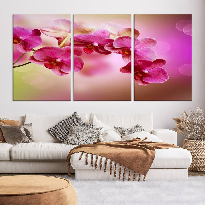 Large Wall Art Floral Canvas PrintPink Orchids on Pink Blurry Background