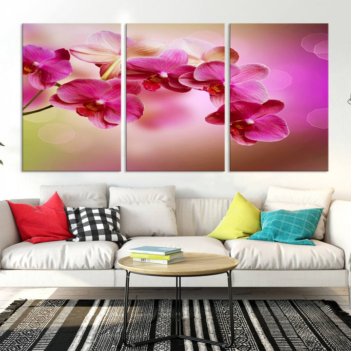 Large Wall Art Floral Canvas PrintPink Orchids on Pink Blurry Background