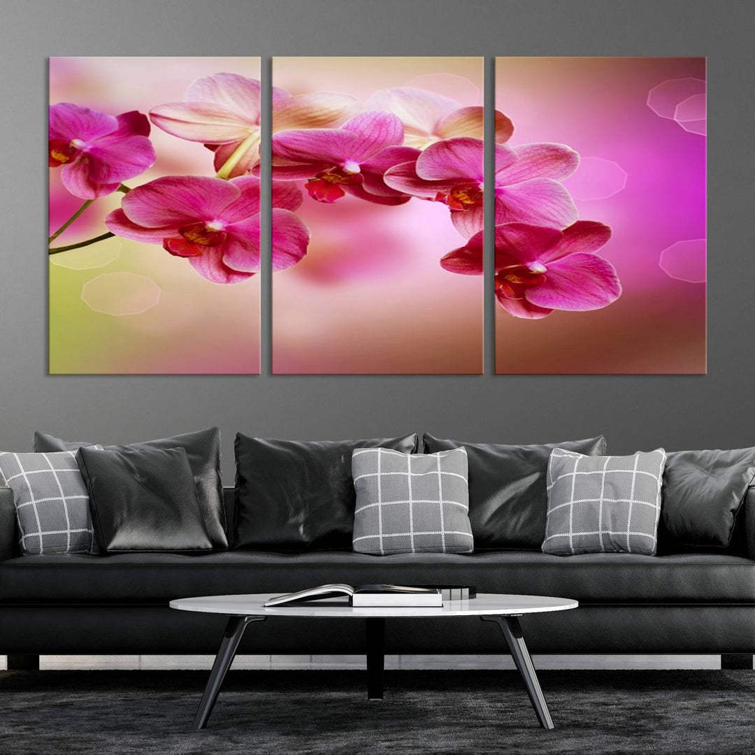 Large Wall Art Floral Canvas PrintPink Orchids on Pink Blurry Background