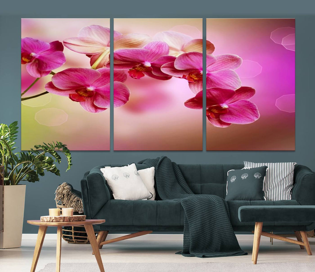 Large Wall Art Floral Canvas PrintPink Orchids on Pink Blurry Background