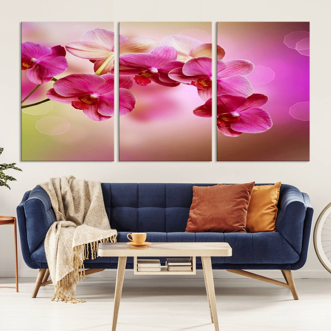 Large Wall Art Floral Canvas PrintPink Orchids on Pink Blurry Background