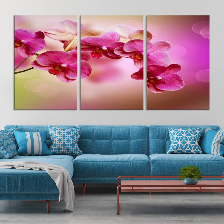 Large Wall Art Floral Canvas PrintPink Orchids on Pink Blurry Background