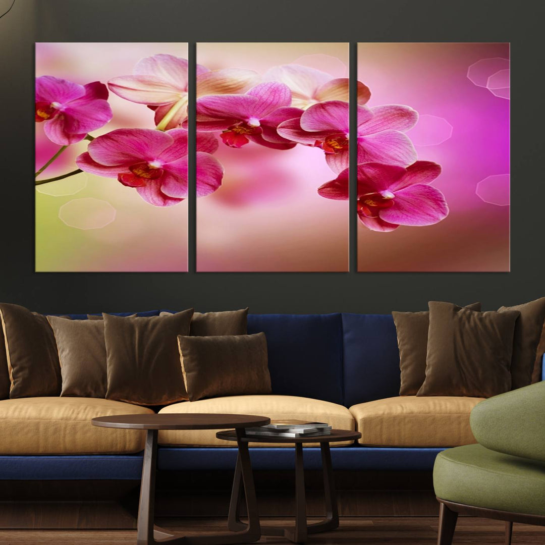 Large Wall Art Floral Canvas PrintPink Orchids on Pink Blurry Background