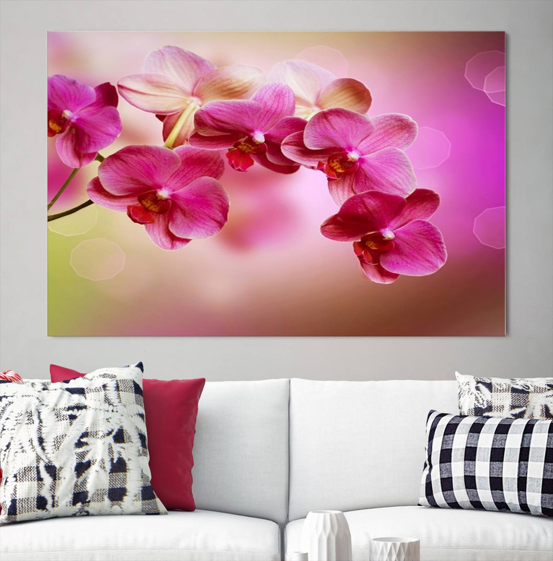 Large Wall Art Floral Canvas PrintPink Orchids on Pink Blurry Background