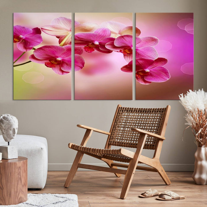 Large Wall Art Floral Canvas PrintPink Orchids on Pink Blurry Background