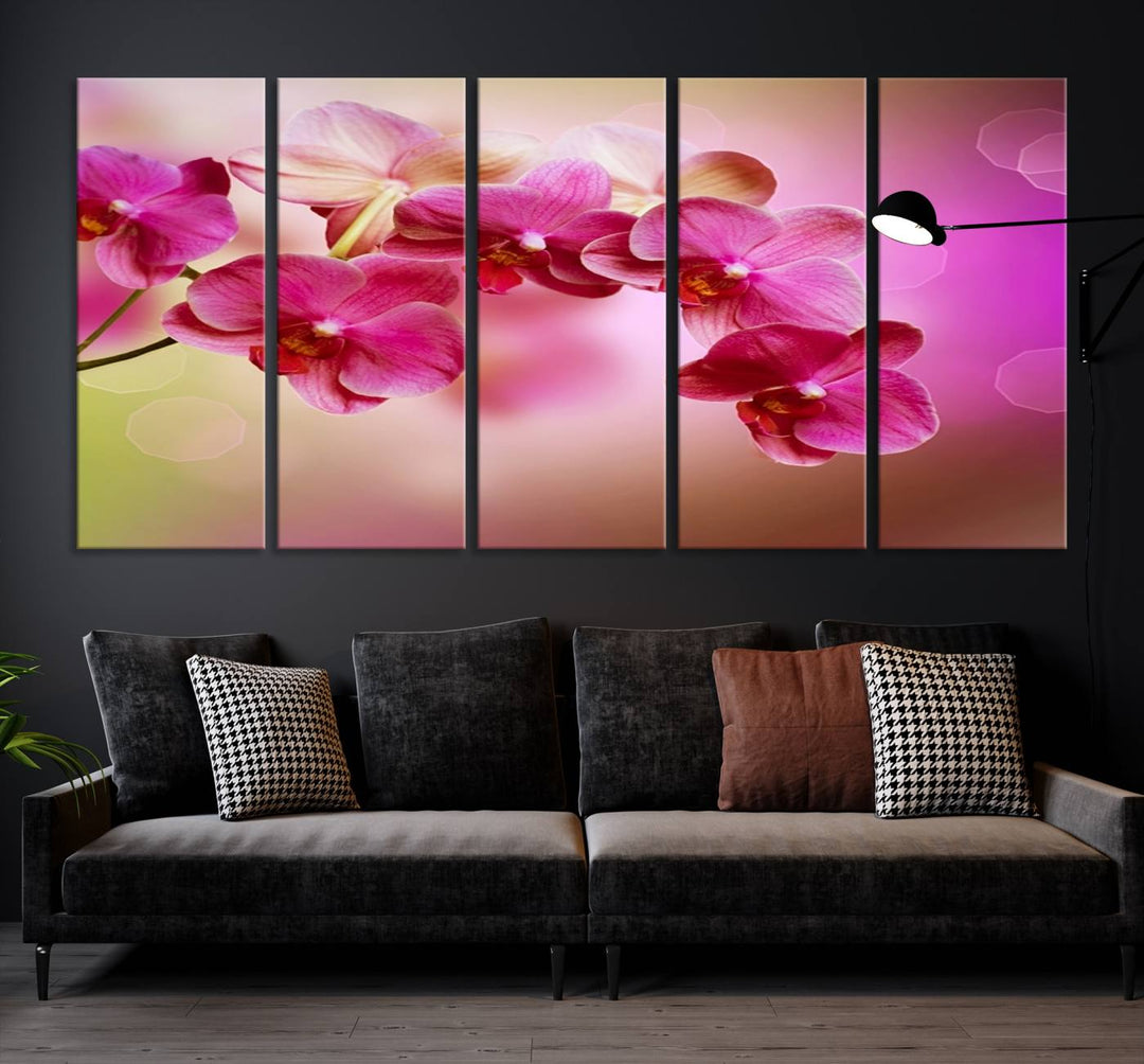 Large Wall Art Floral Canvas PrintPink Orchids on Pink Blurry Background