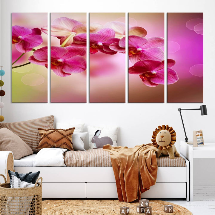 Large Wall Art Floral Canvas PrintPink Orchids on Pink Blurry Background