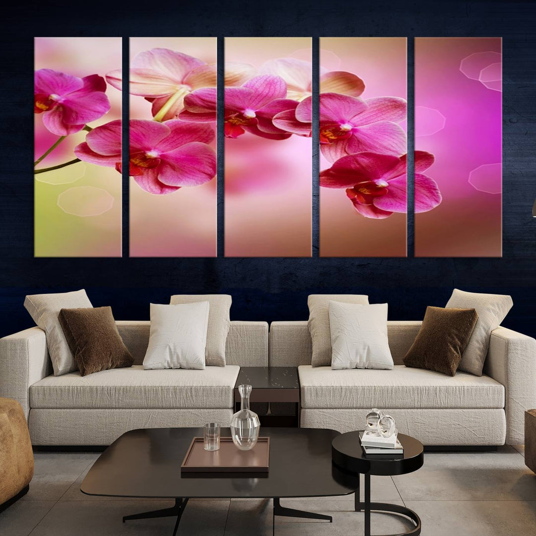 Large Wall Art Floral Canvas PrintPink Orchids on Pink Blurry Background