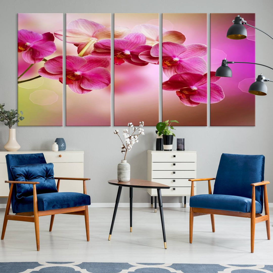 Large Wall Art Floral Canvas PrintPink Orchids on Pink Blurry Background