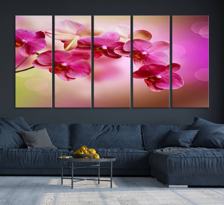 Large Wall Art Floral Canvas PrintPink Orchids on Pink Blurry Background