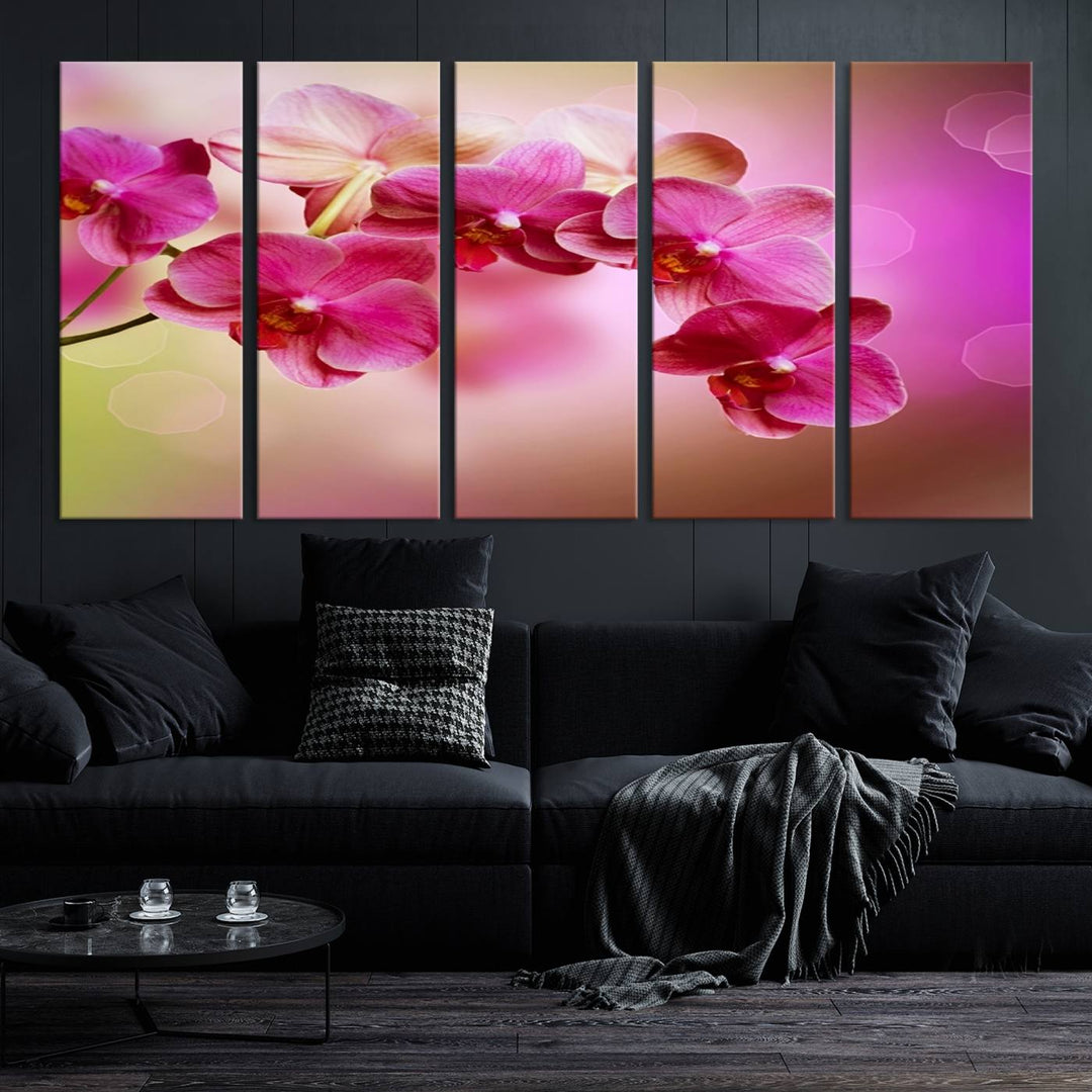 Large Wall Art Floral Canvas PrintPink Orchids on Pink Blurry Background