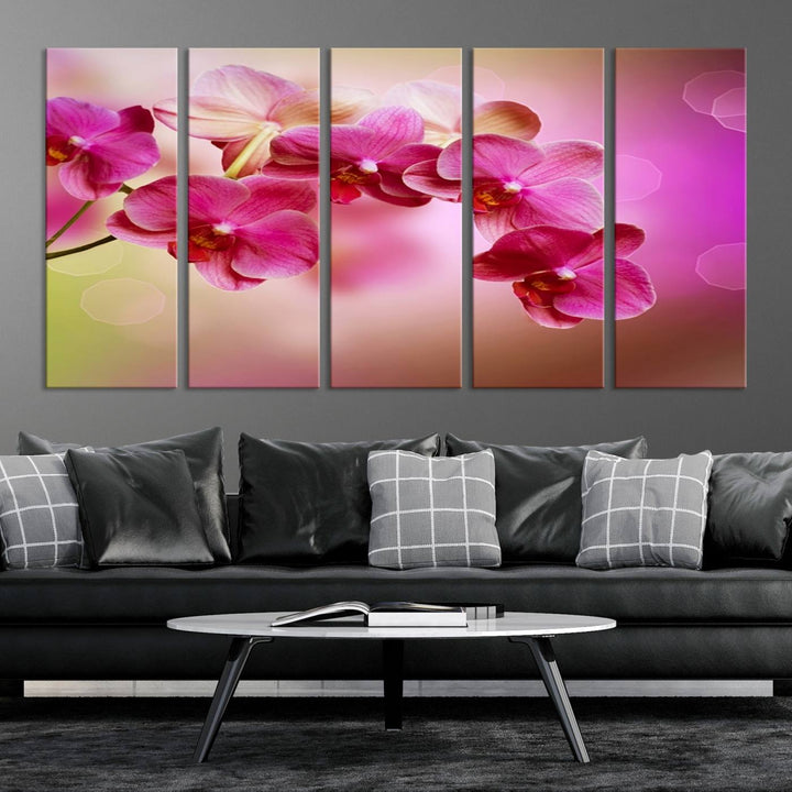 Large Wall Art Floral Canvas PrintPink Orchids on Pink Blurry Background