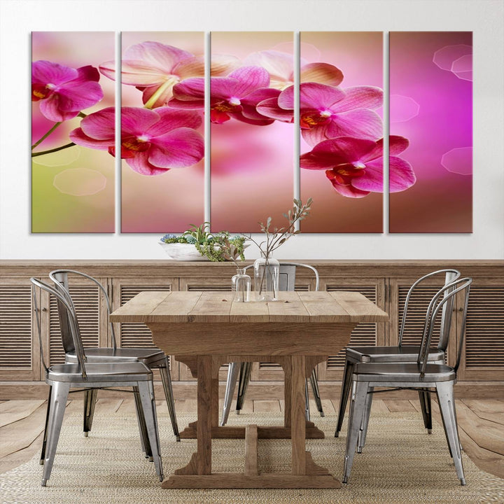 Large Wall Art Floral Canvas PrintPink Orchids on Pink Blurry Background