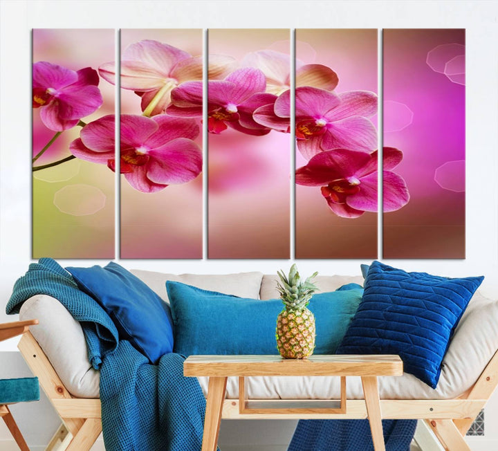 Large Wall Art Floral Canvas PrintPink Orchids on Pink Blurry Background