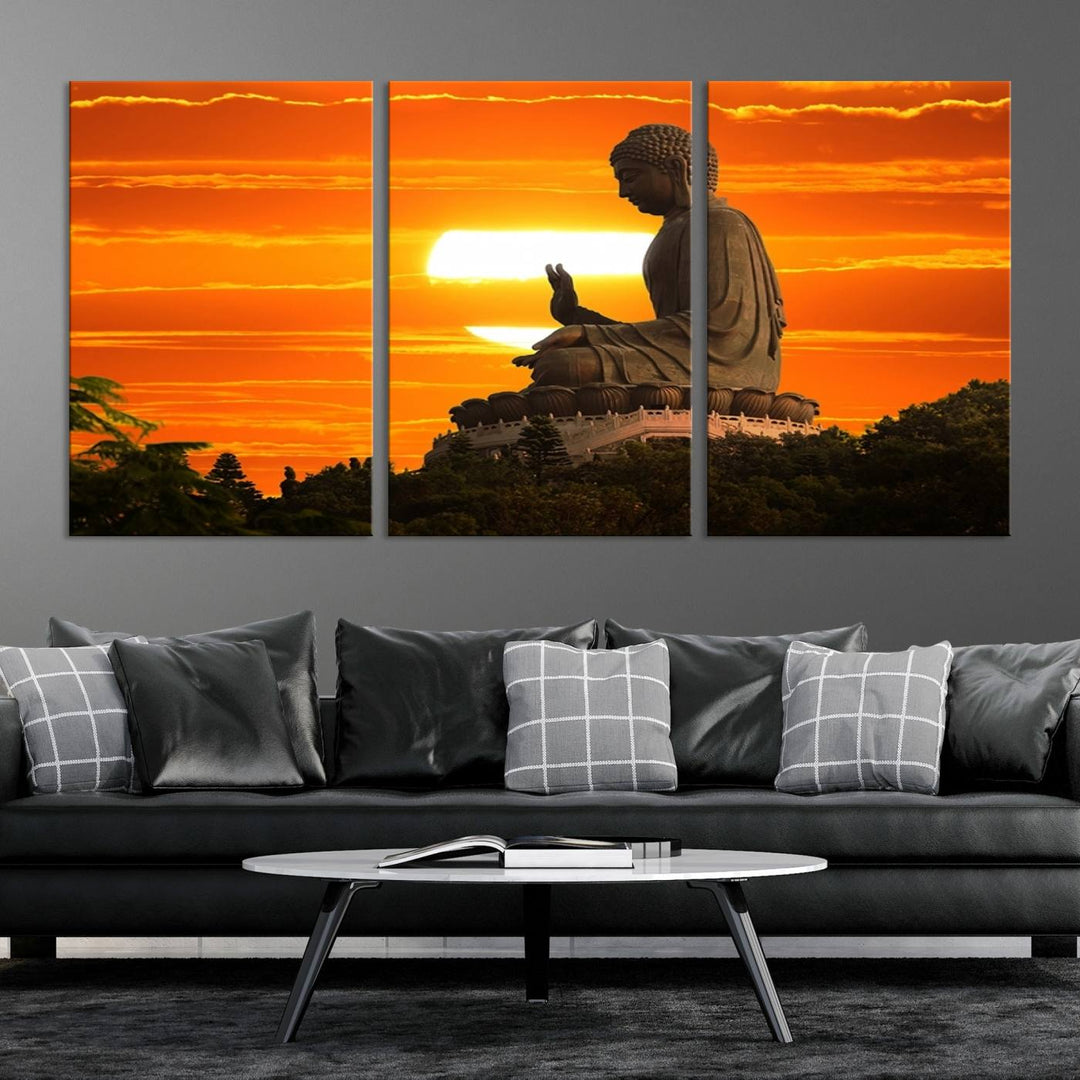 Large Wall Art Great Buddha Statue at Sunset Canvas Print