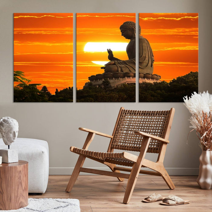 Large Wall Art Great Buddha Statue at Sunset Canvas Print