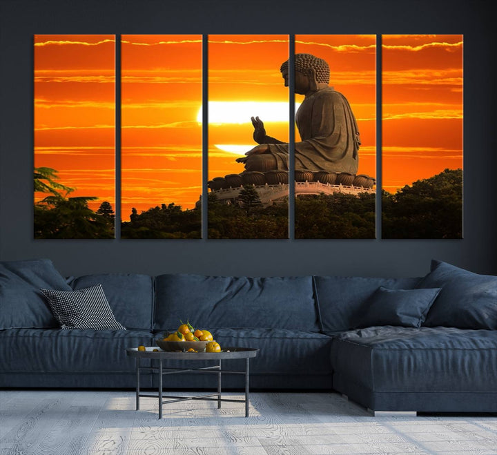 Large Wall Art Great Buddha Statue at Sunset Canvas Print