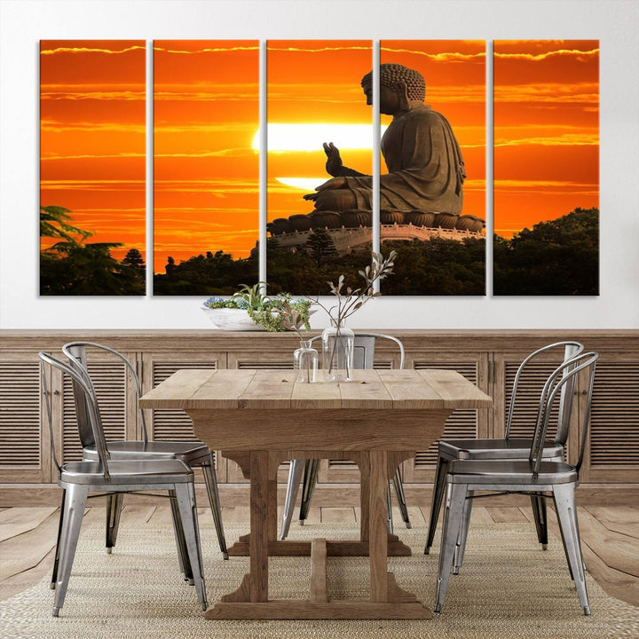 Large Wall Art Great Buddha Statue at Sunset Canvas Print