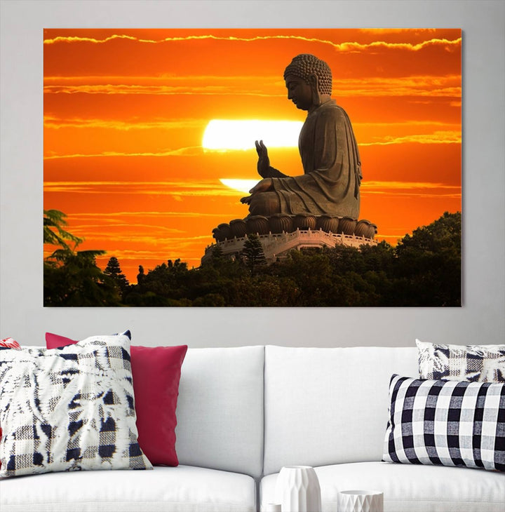 Large Wall Art Great Buddha Statue at Sunset Canvas Print