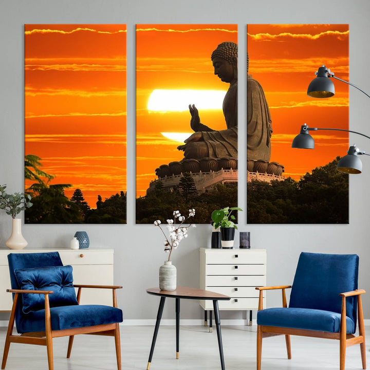 Large Wall Art Great Buddha Statue at Sunset Canvas Print