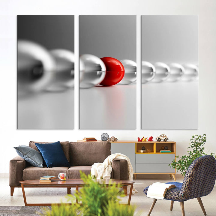 Large Wall Art Newton's Cradle Gray and Red Canvas Print