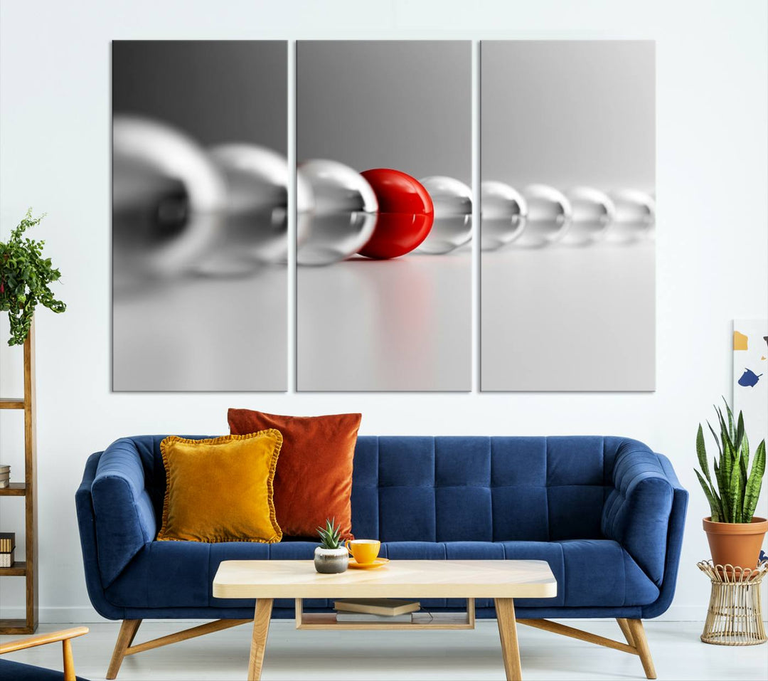 Large Wall Art Newton's Cradle Gray and Red Canvas Print