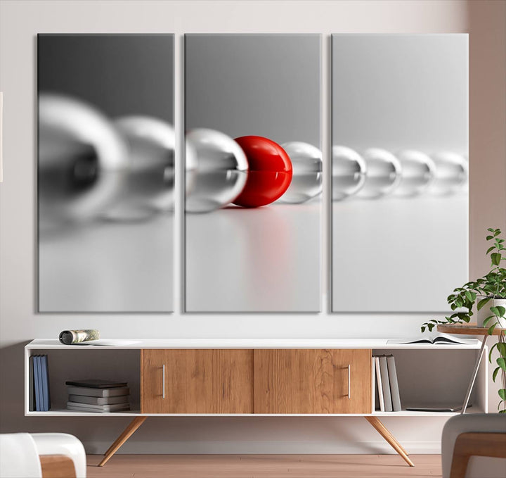 Large Wall Art Newton's Cradle Gray and Red Canvas Print