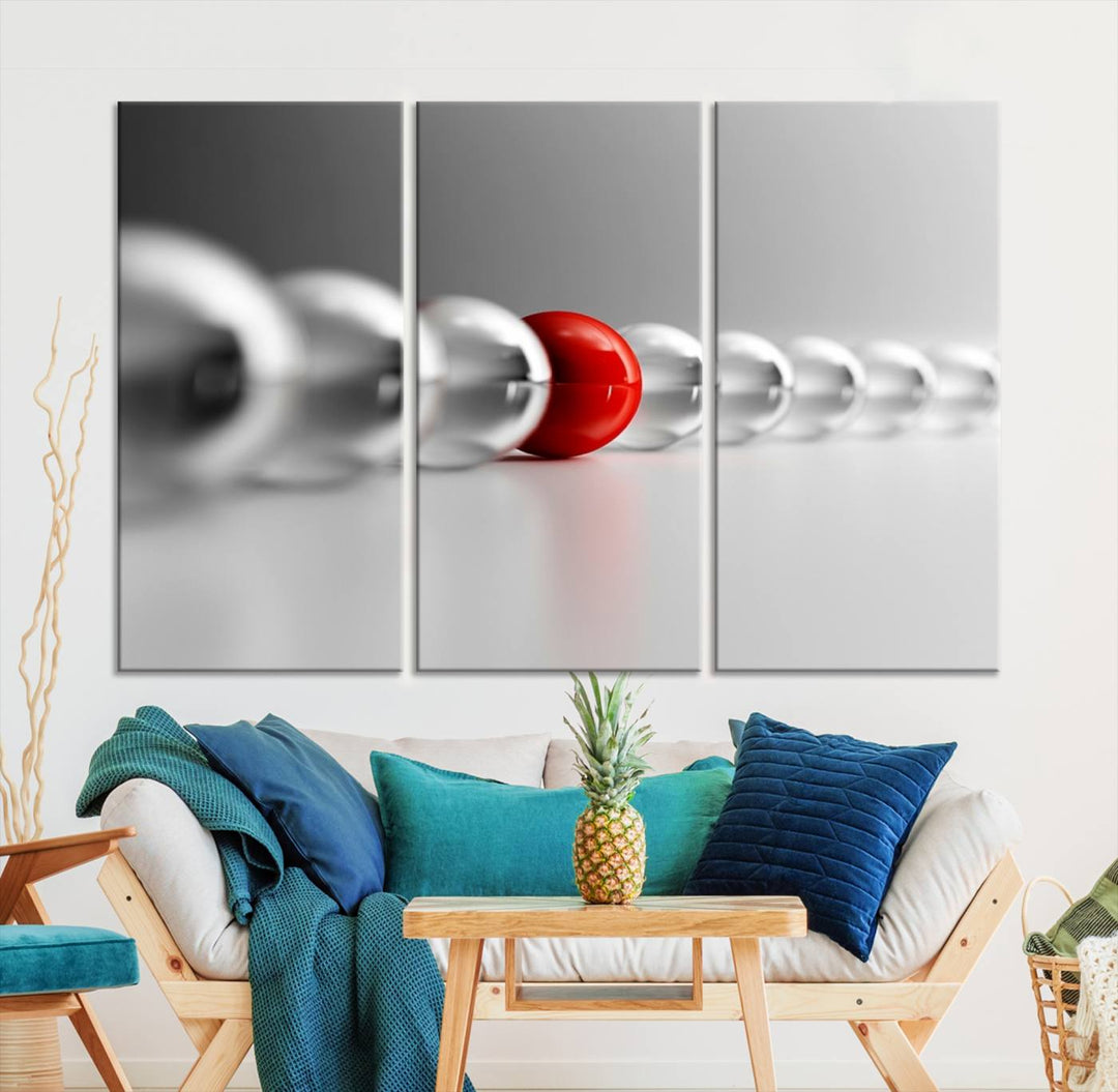 Large Wall Art Newton's Cradle Gray and Red Canvas Print