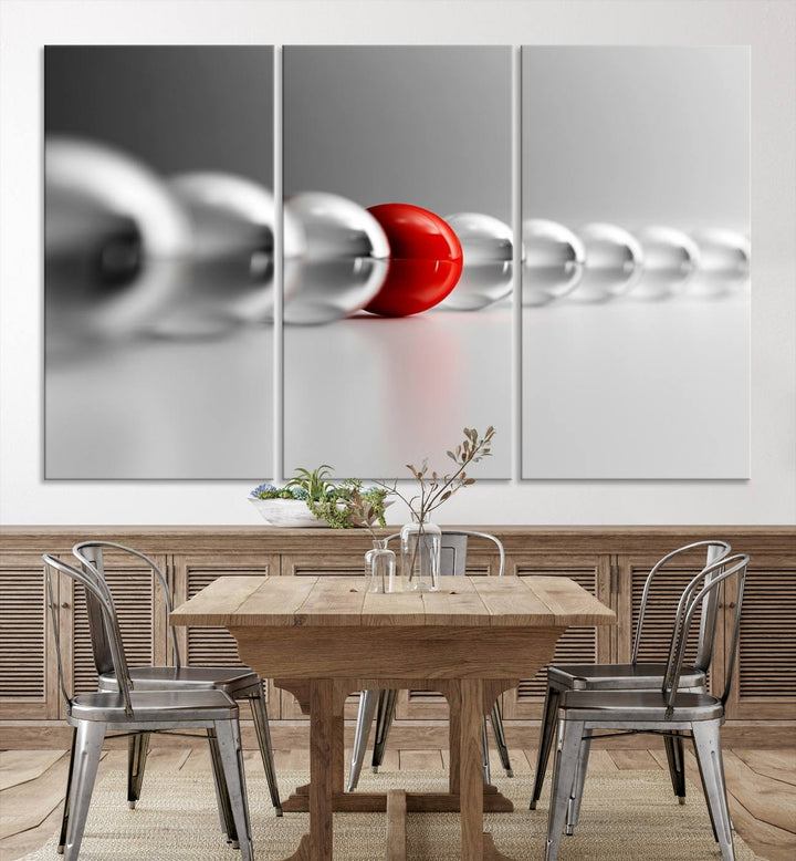 Large Wall Art Newton's Cradle Gray and Red Canvas Print