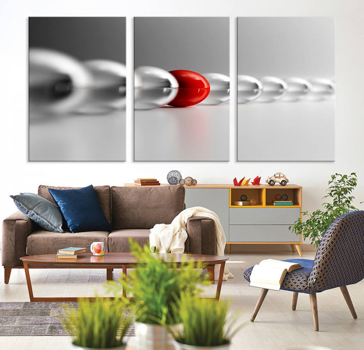 Large Wall Art Newton's Cradle Gray and Red Canvas Print