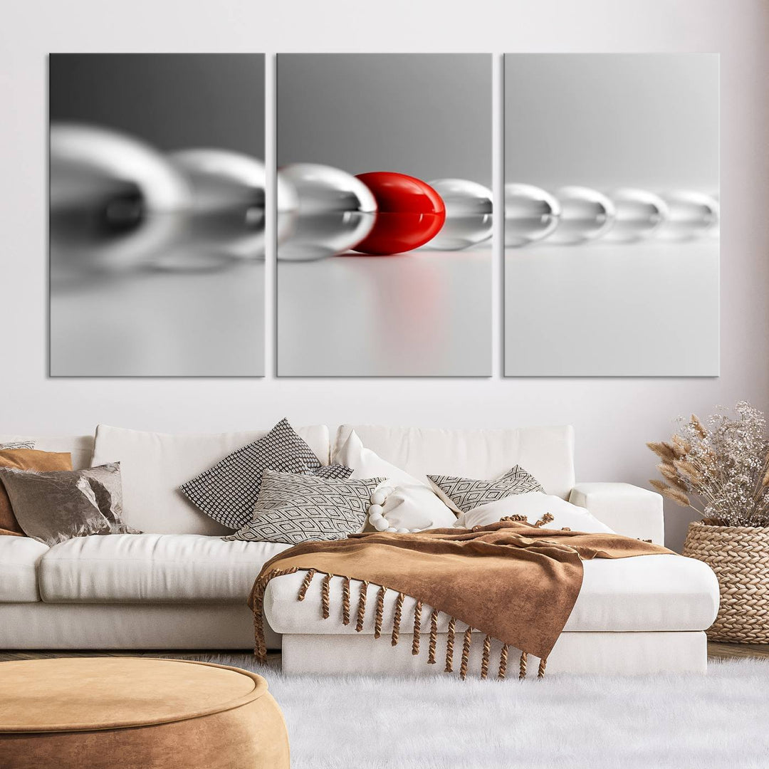 Large Wall Art Newton's Cradle Gray and Red Canvas Print