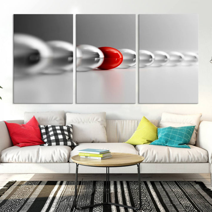 Large Wall Art Newton's Cradle Gray and Red Canvas Print