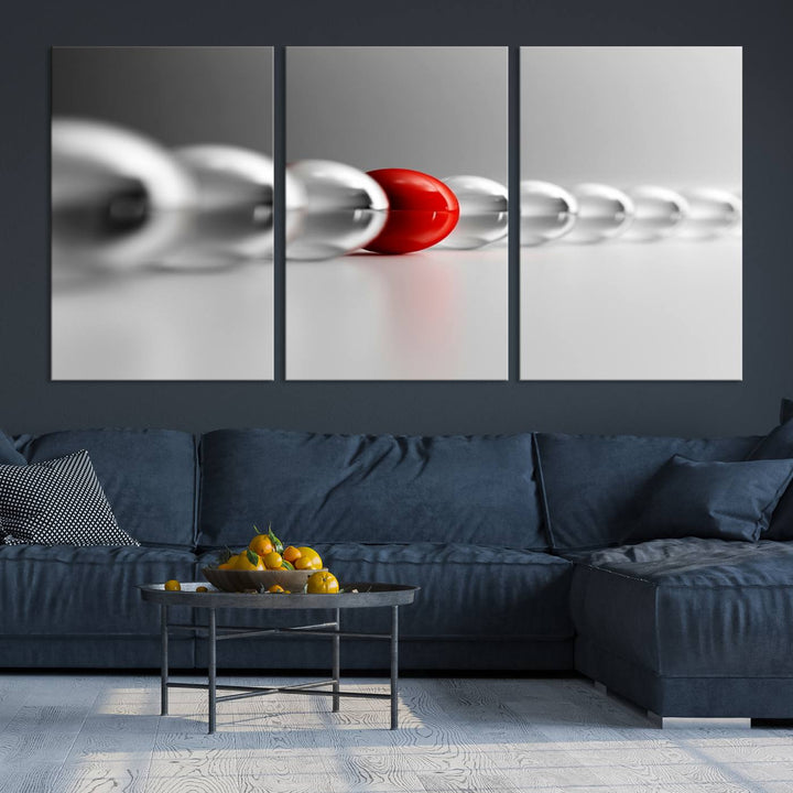 Large Wall Art Newton's Cradle Gray and Red Canvas Print