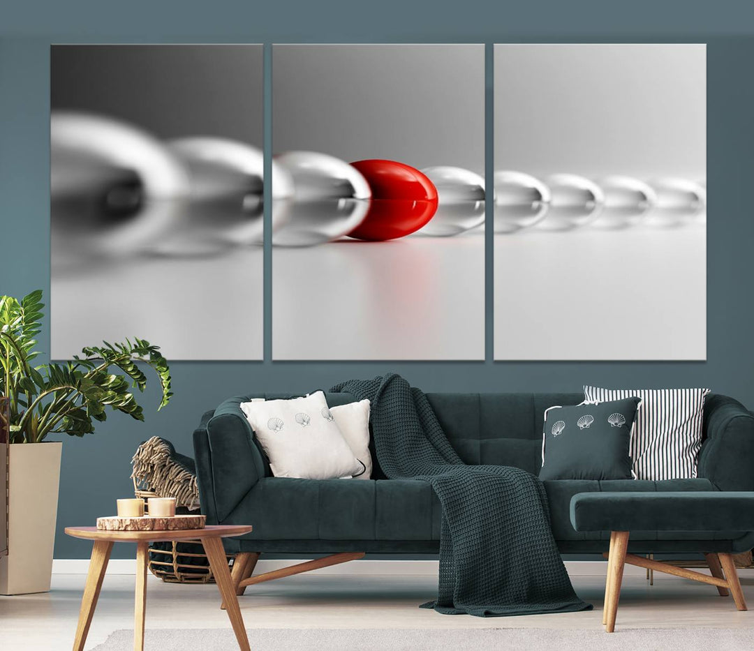 Large Wall Art Newton's Cradle Gray and Red Canvas Print