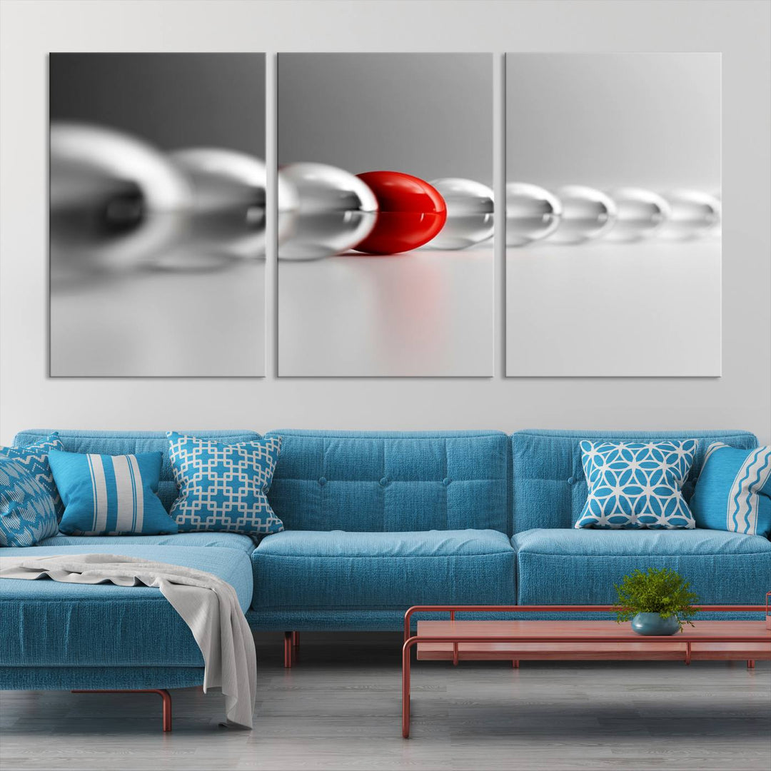 Large Wall Art Newton's Cradle Gray and Red Canvas Print