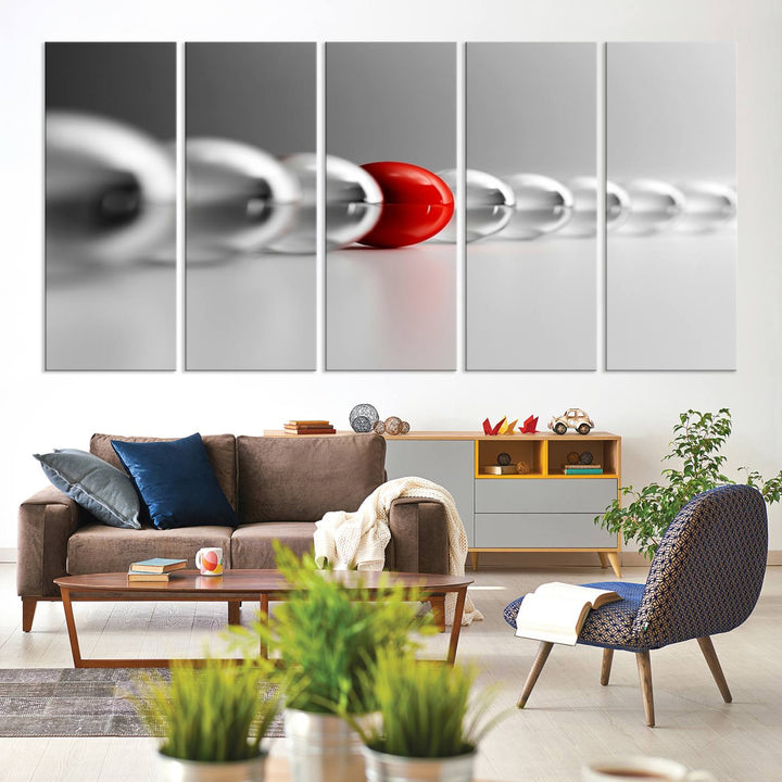 Large Wall Art Newton's Cradle Gray and Red Canvas Print