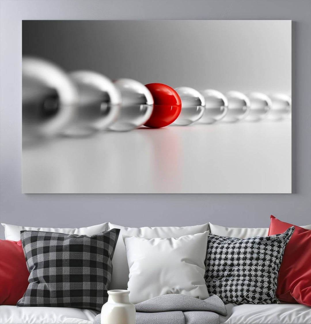 Large Wall Art Newton's Cradle Gray and Red Canvas Print