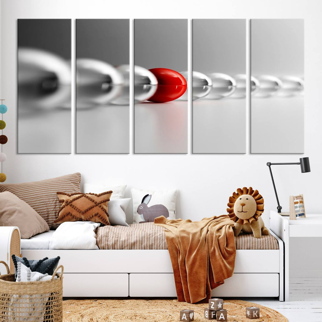 Large Wall Art Newton's Cradle Gray and Red Canvas Print