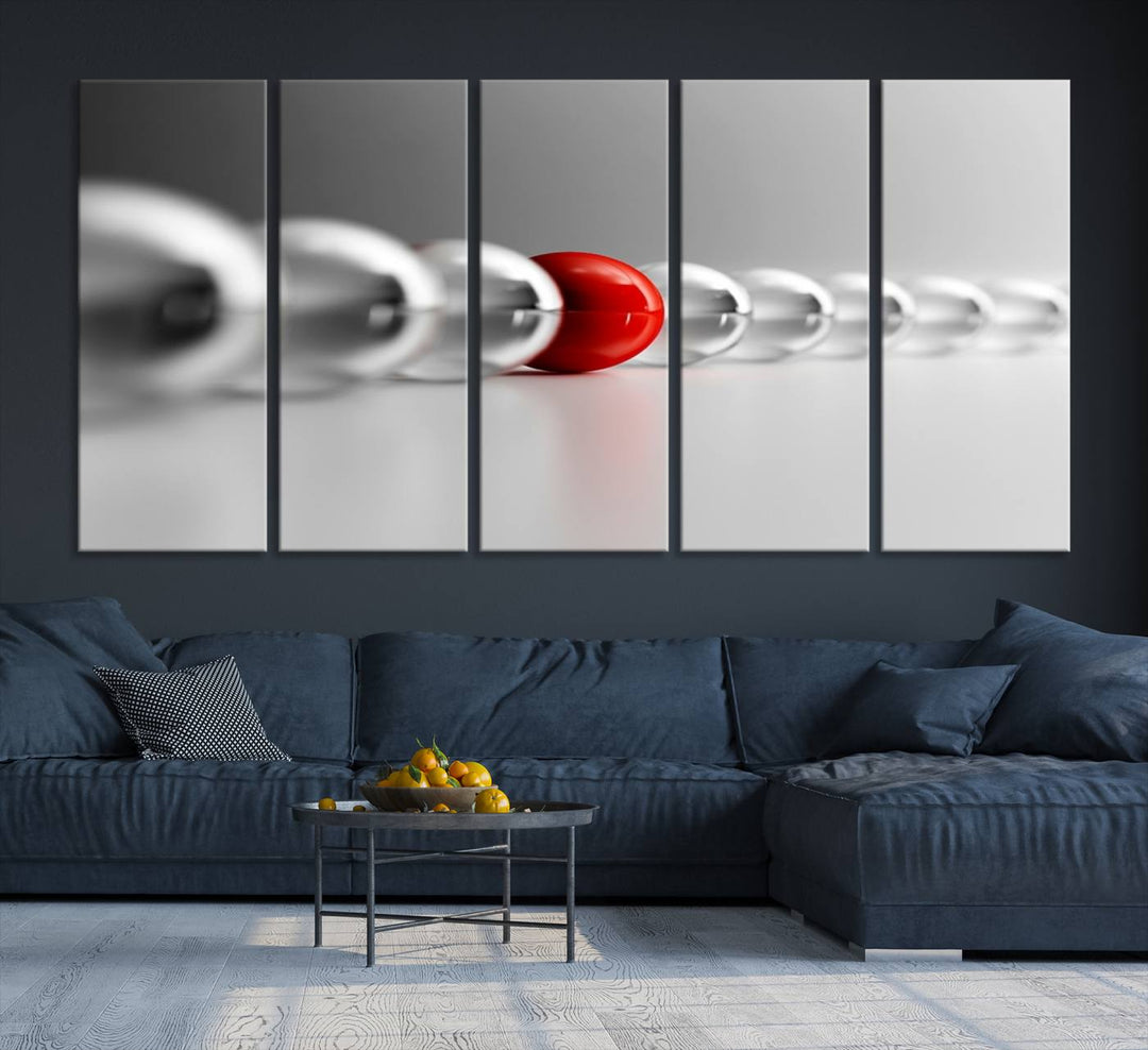 Large Wall Art Newton's Cradle Gray and Red Canvas Print