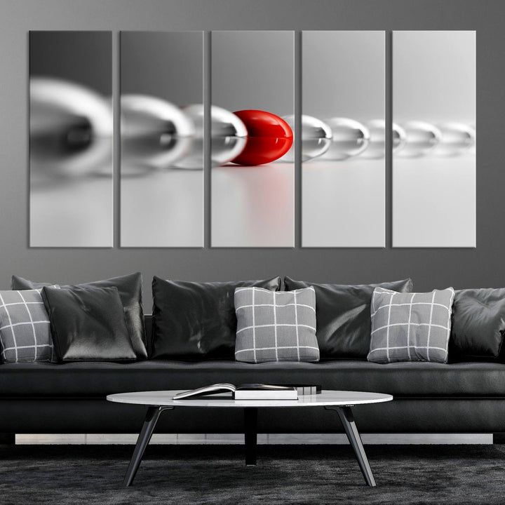 Large Wall Art Newton's Cradle Gray and Red Canvas Print