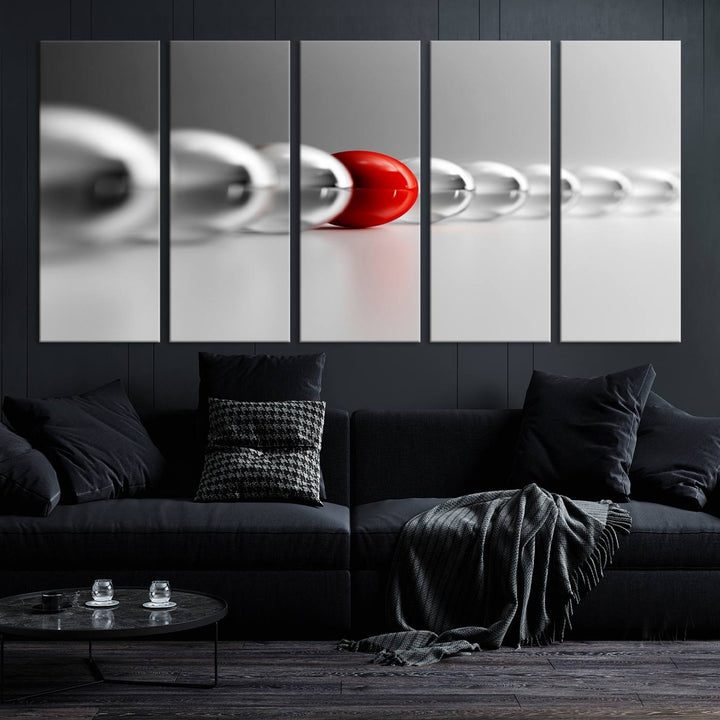 Large Wall Art Newton's Cradle Gray and Red Canvas Print