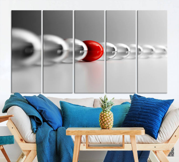 Large Wall Art Newton's Cradle Gray and Red Canvas Print