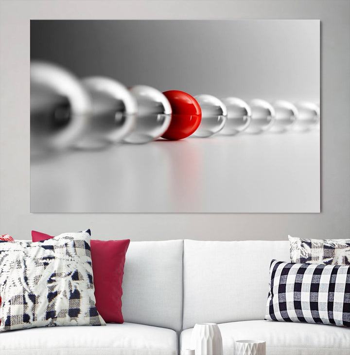 Large Wall Art Newton's Cradle Gray and Red Canvas Print