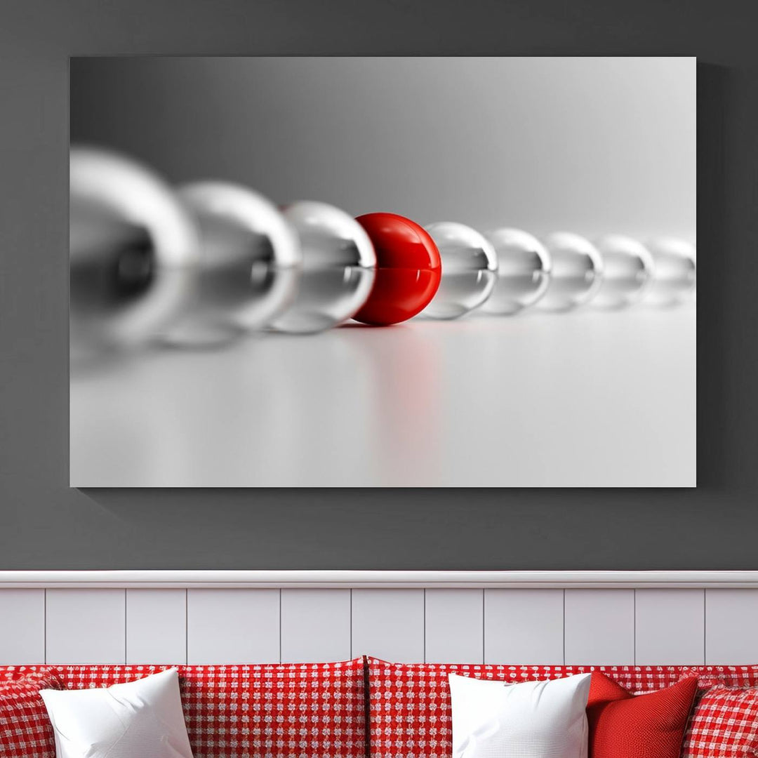 Large Wall Art Newton's Cradle Gray and Red Canvas Print